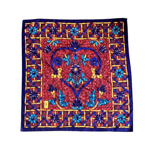 YSL Yves Saint Laurent Silk Scarf Jewel Print GORGEOUS COLORS Old Money Mob Wife - Picture 1 of 6